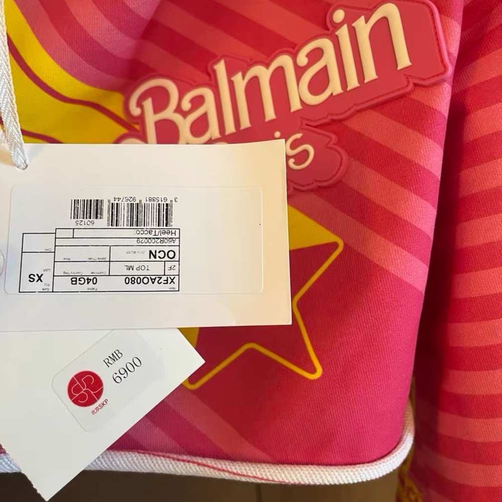 Authentic Balmain Pink and Yellow Long Sleeve Tee - Picture 6 of 8